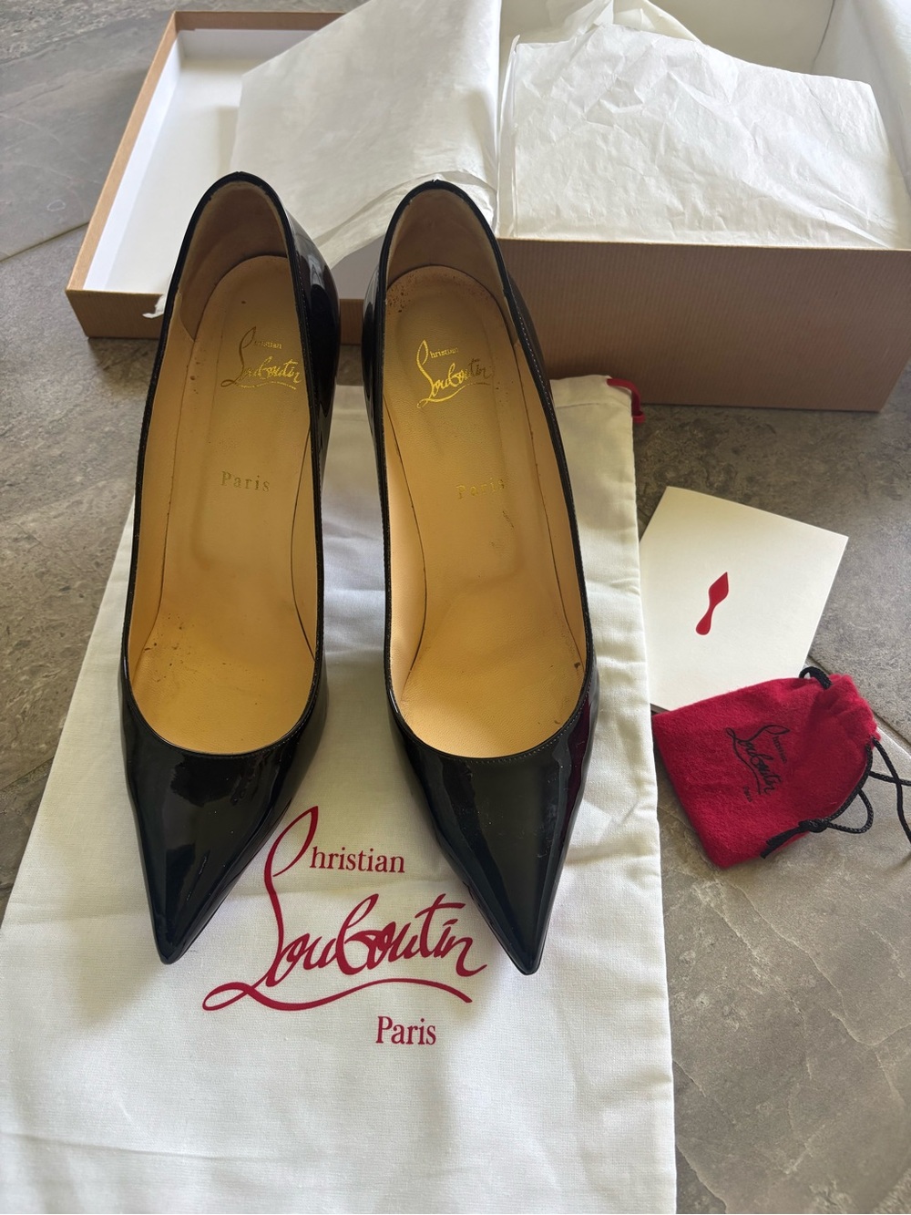 Christian Louboutin Kate 85 Black Patent Pointed Toe Pumps GUC 40.5